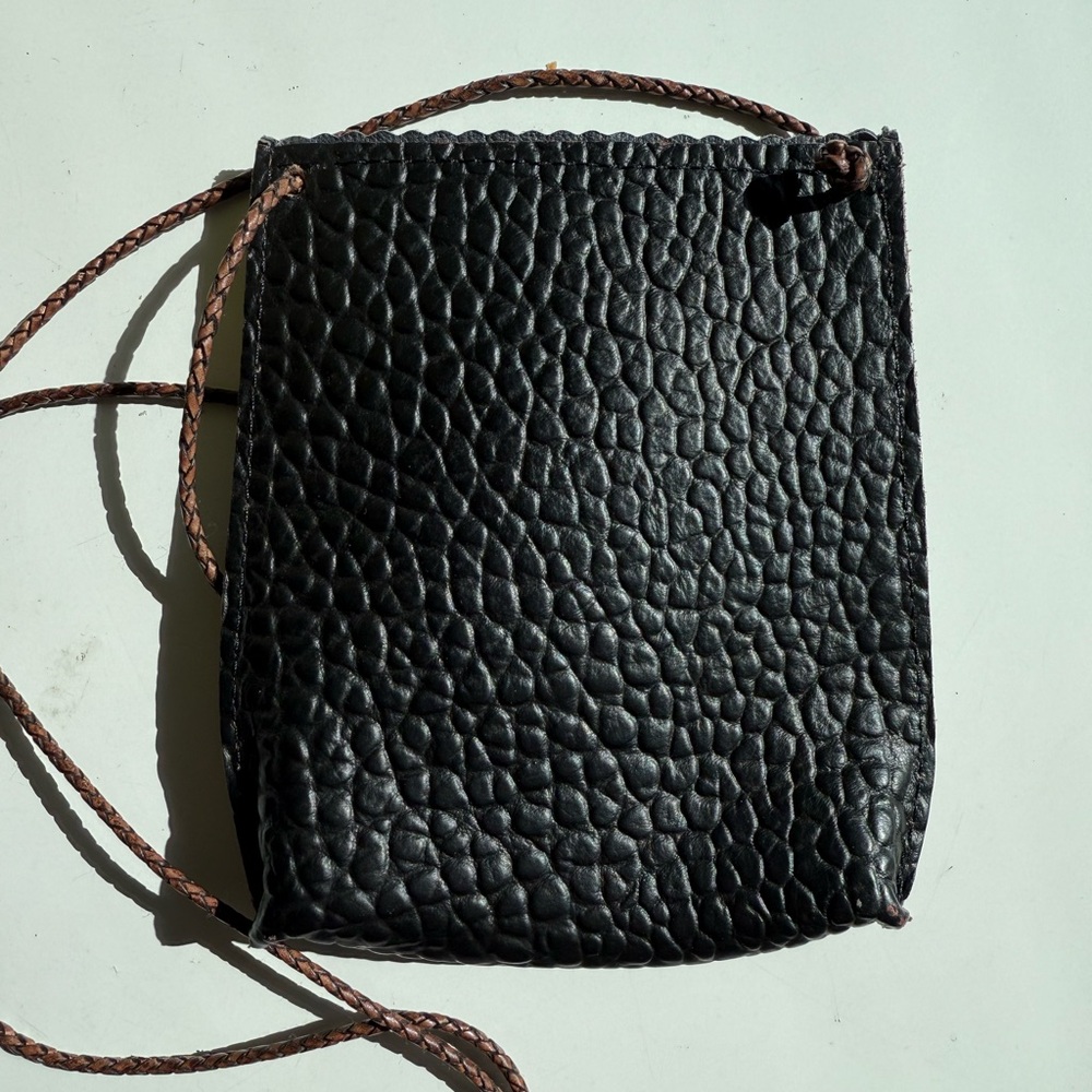 B May Black Leather Cell Pouch with Leather Strap